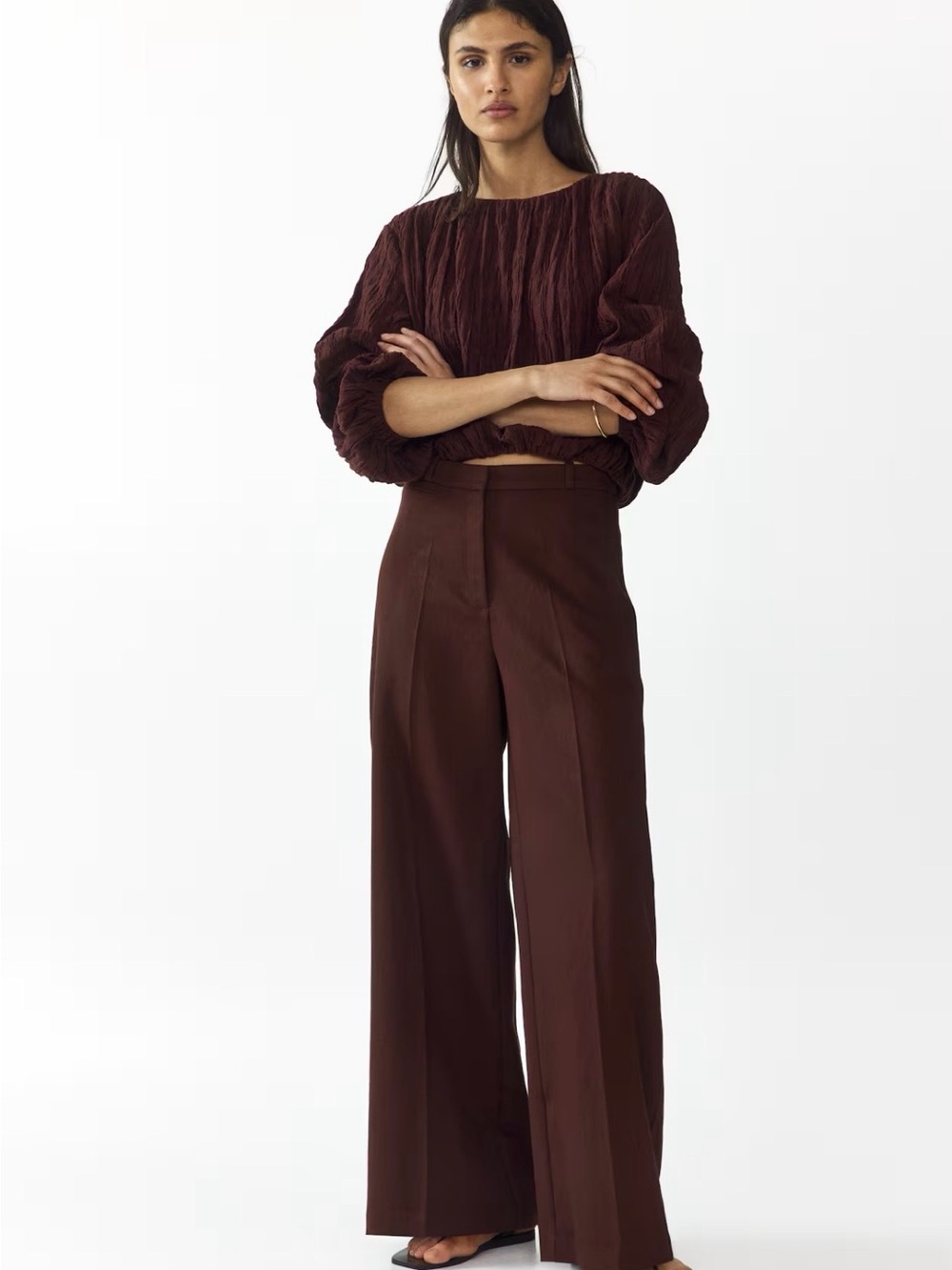 H&M Wide-leg High-rise Flowy Dress Pants in Dark Rust Brown Size 4